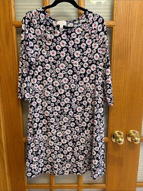EUC Navy Midi Dress with Pink & White Daisy Print